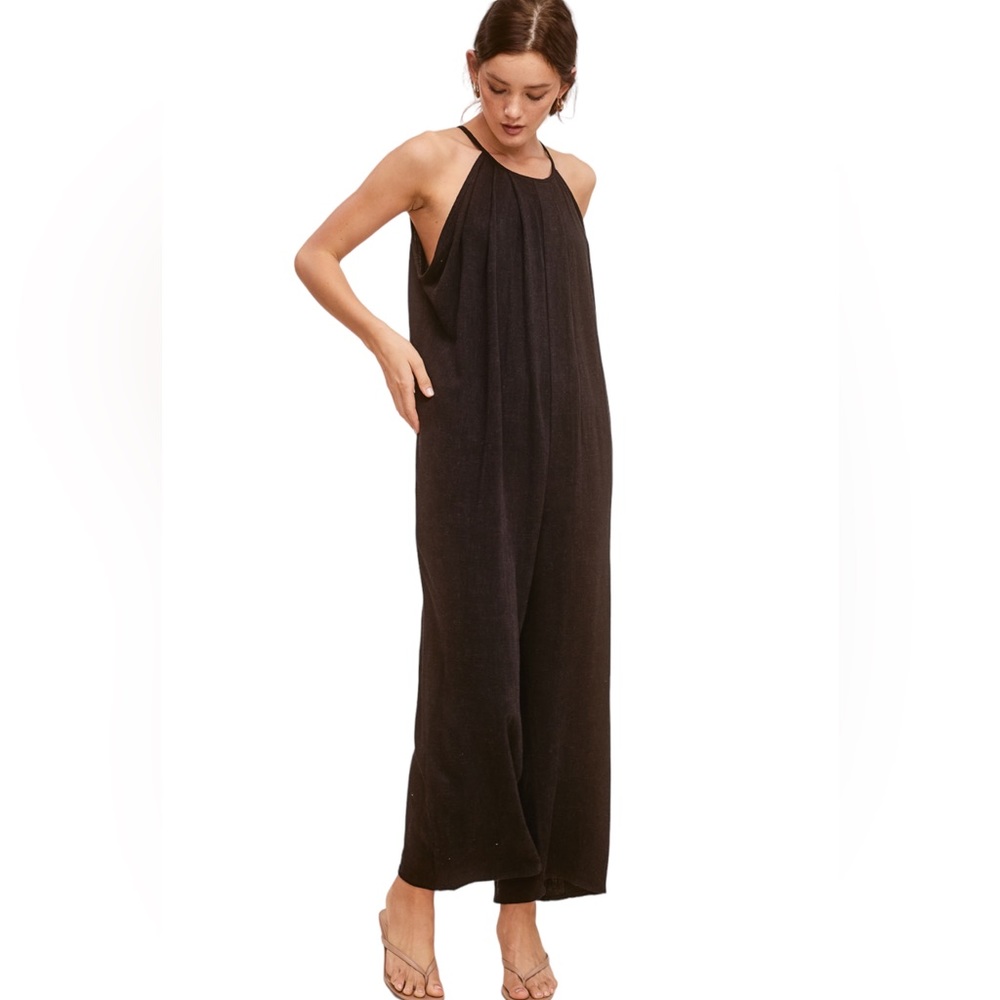 NWT Women’s Black Linen Blend Ankle Jumpsuit